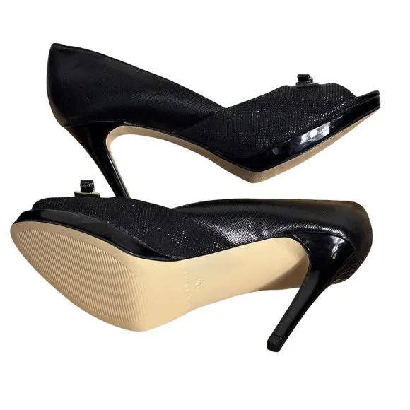 Marc Fisher 9.5M Black Peep-Toe Heels With Bow Accent Textured Finish & Stiletto - Picture 9 of 11